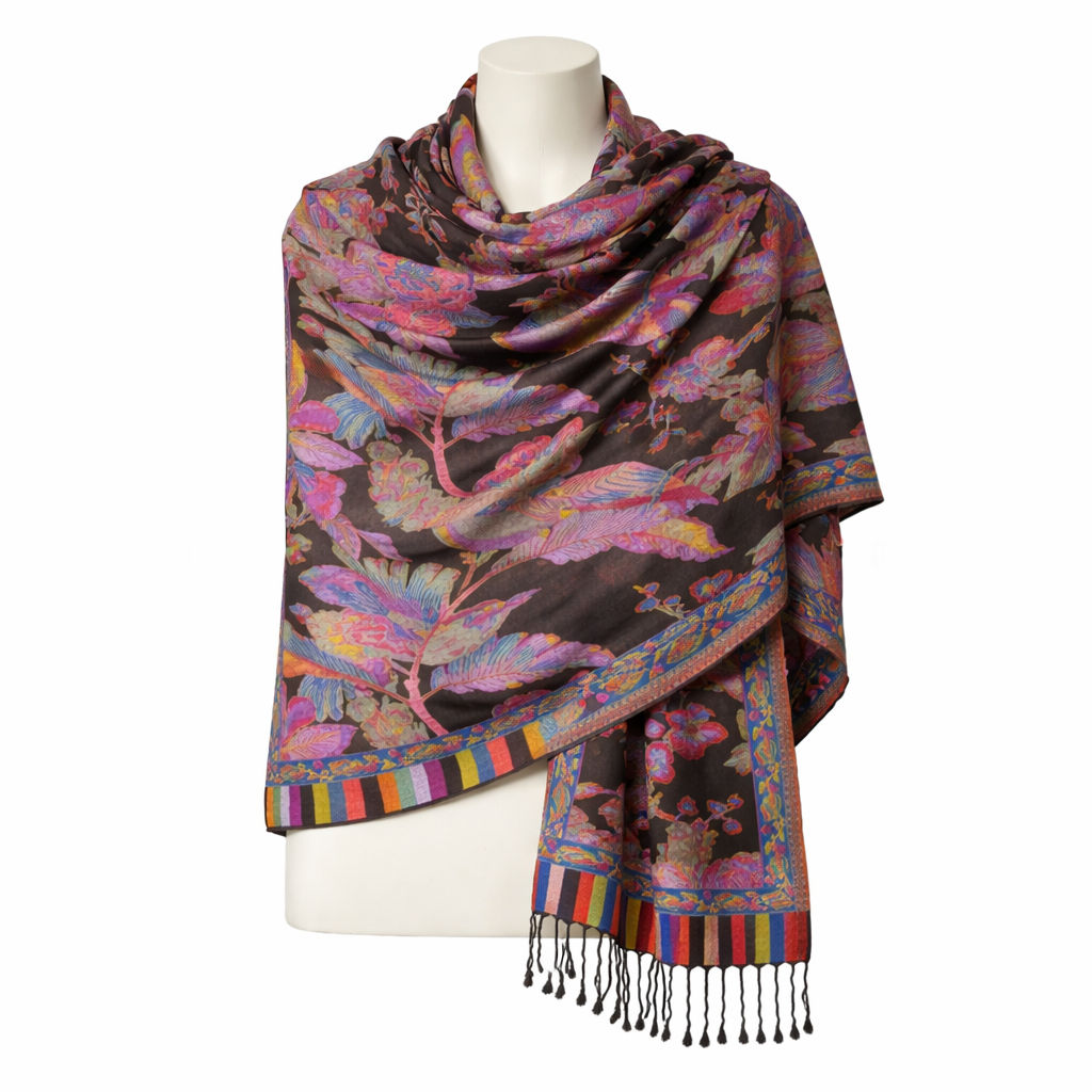 Purple Black Floral Jacquard Shawl